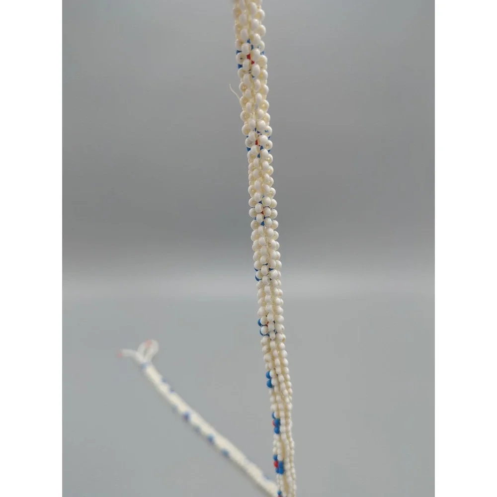 Vintage Beaded Belt‎ Or Necklace Plastic Seed Beads White Floral Boho American